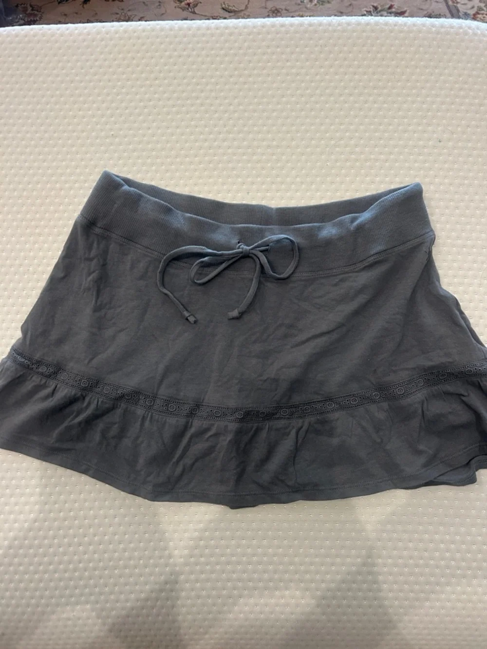 aerie Gray Ruffle Drawstring Mini Skirt-Small - Picture 5 of 7